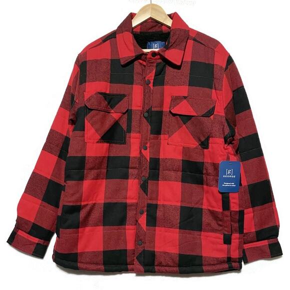 George Shirt Jacket Size Large 42-44 Buffalo Red Plaid Lined New With Tag - Picture 1 of 11
